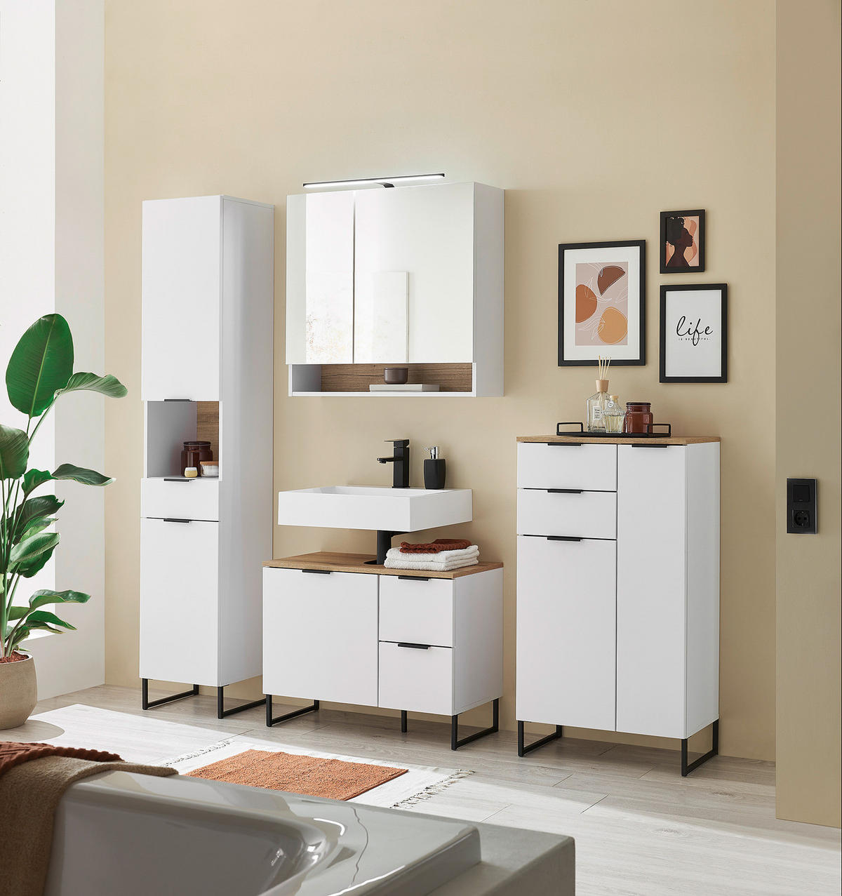 WASCHBECKENUNTERSCHRANK mit 1 Tür - Weiß, Holzwerkstoff (80/60/35cm) - home24