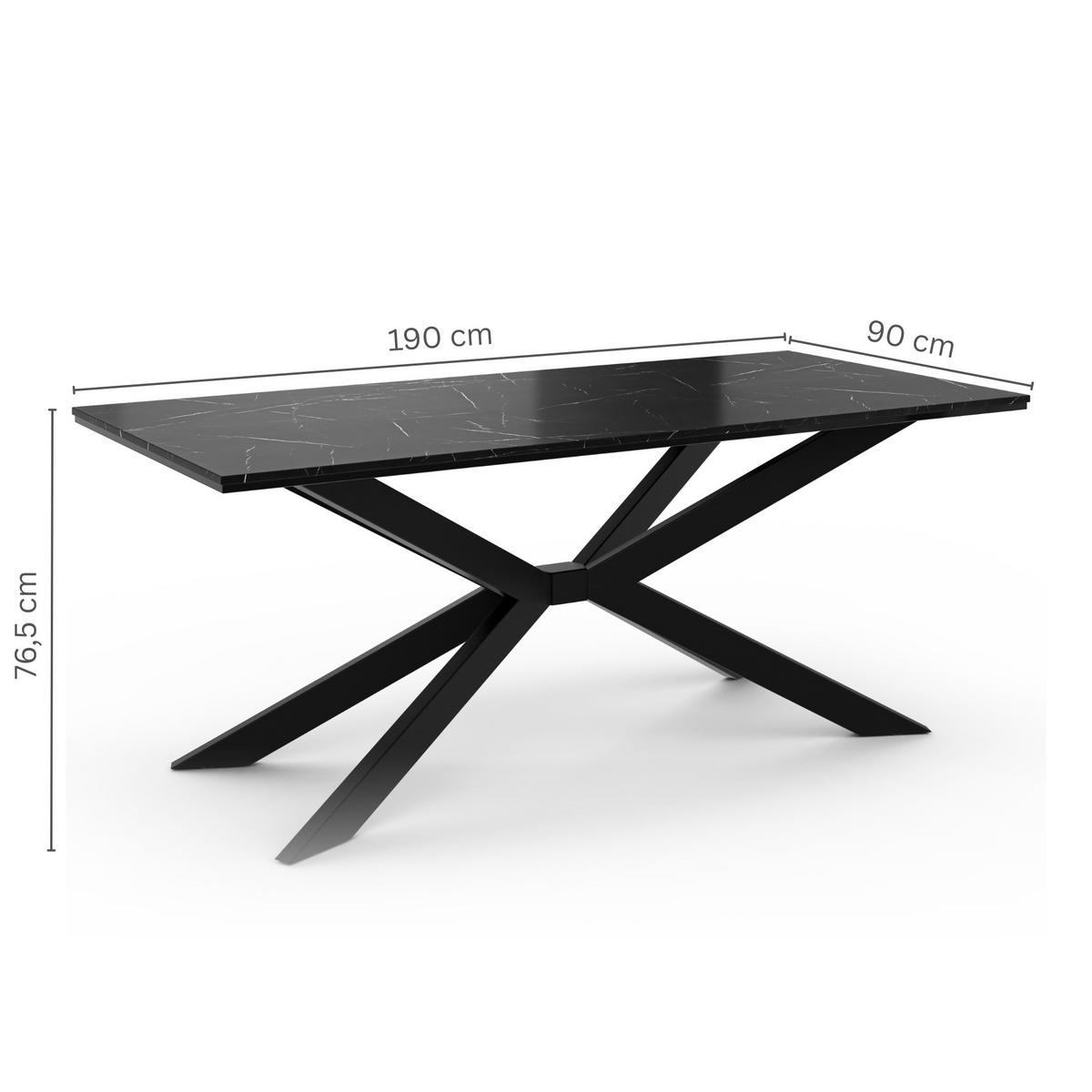 ESSTISCH Schwarz Marmoroptik 190x90 cm - Schwarz, Holzwerkstoff (190/90/76.5cm) - PROSPERO