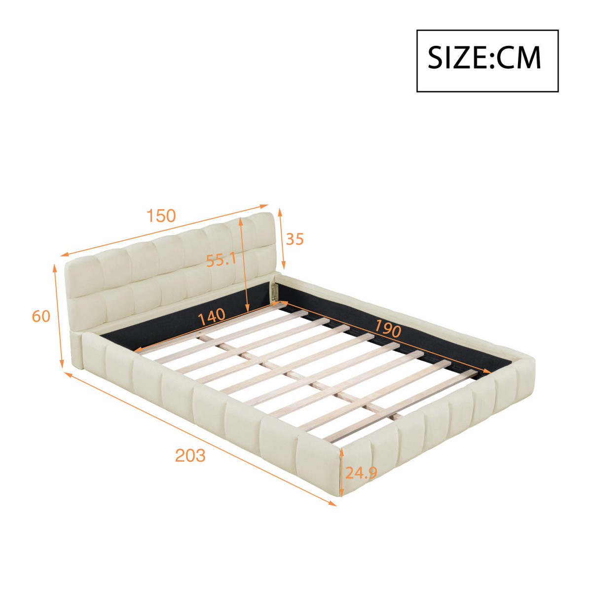 POLSTERBETT 140x190 cm, Beige, Leinen - Beige, Textil/Metall (140/190cm)