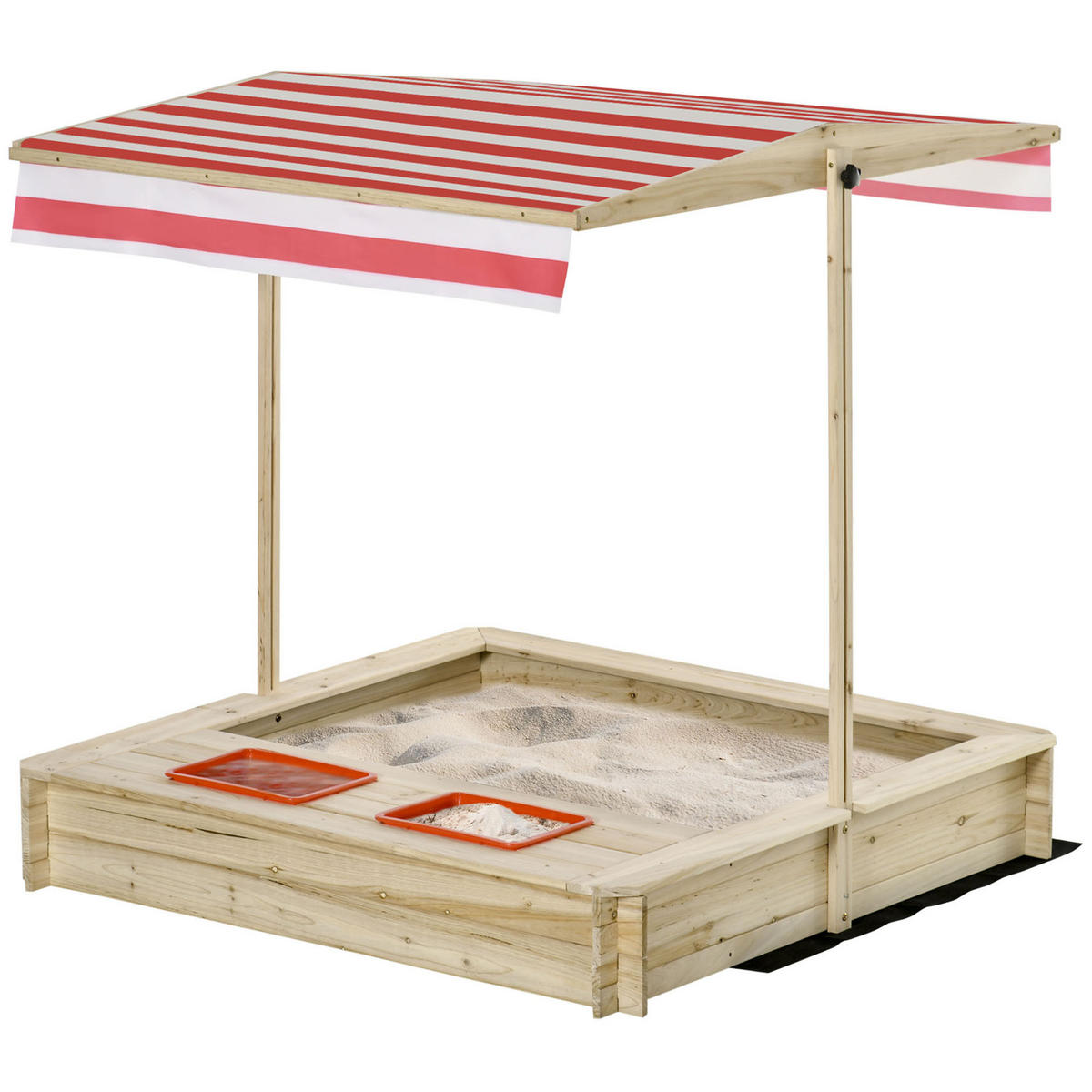 SANDKASTEN DE-18745 quadratisch mit verstellbarem Dach & 2 Wannen Holz - Naturfarben, Holzwerkstoff (118/118/118cm) - ComfortXL