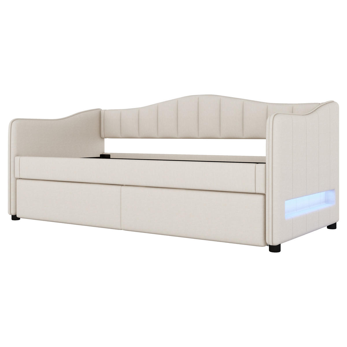 AUSZIEHBETT 90/200 cm DE-04713, mit ausziehbarem Bett und LED-Licht in Beige - Beige, Holzwerkstoff (90/200cm) - ComfortXL