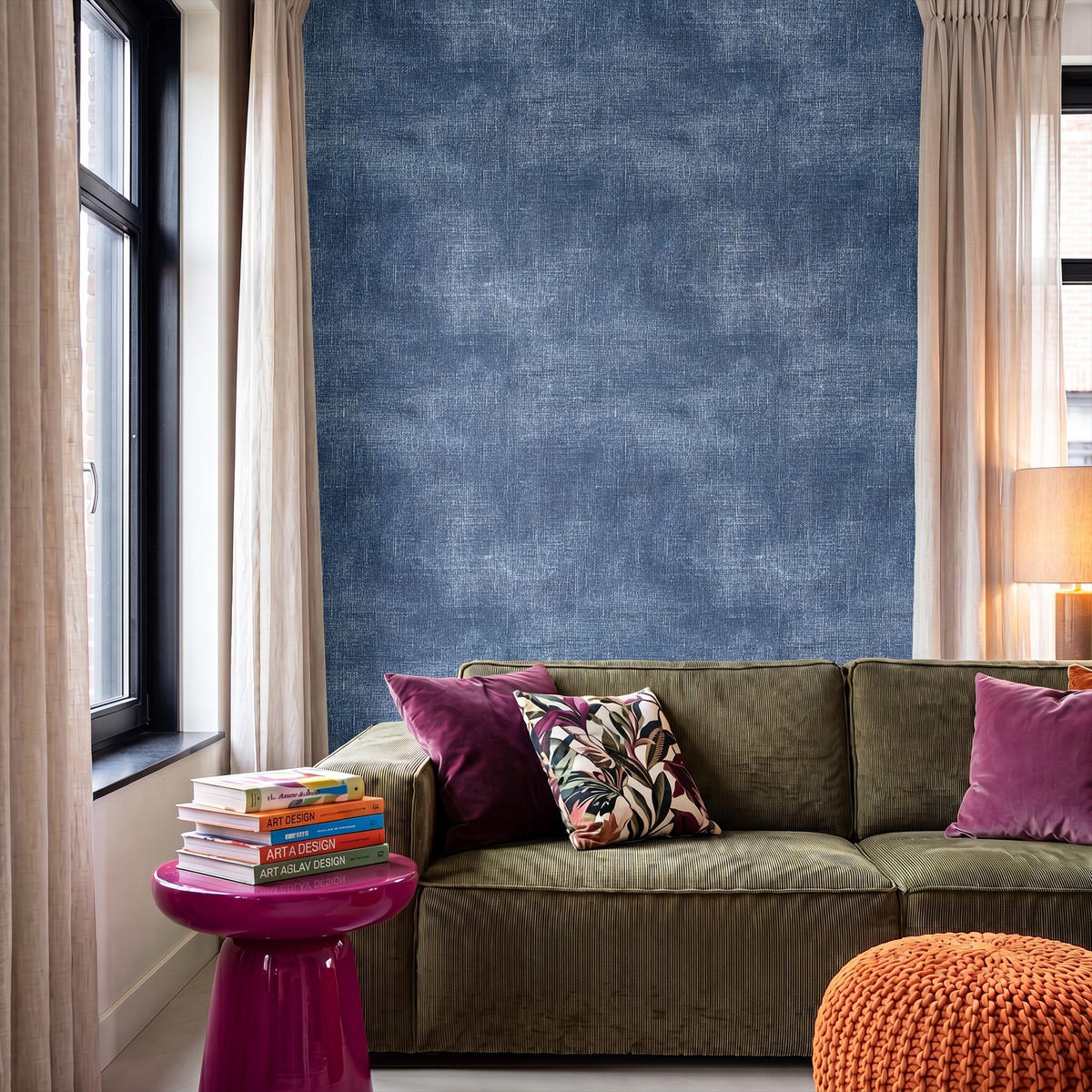 TAPETE - Leinen - Textur - Muster - Denim - Rustikal - 160x240 cm - Blau, Papier (160/240cm) - OnlyWow