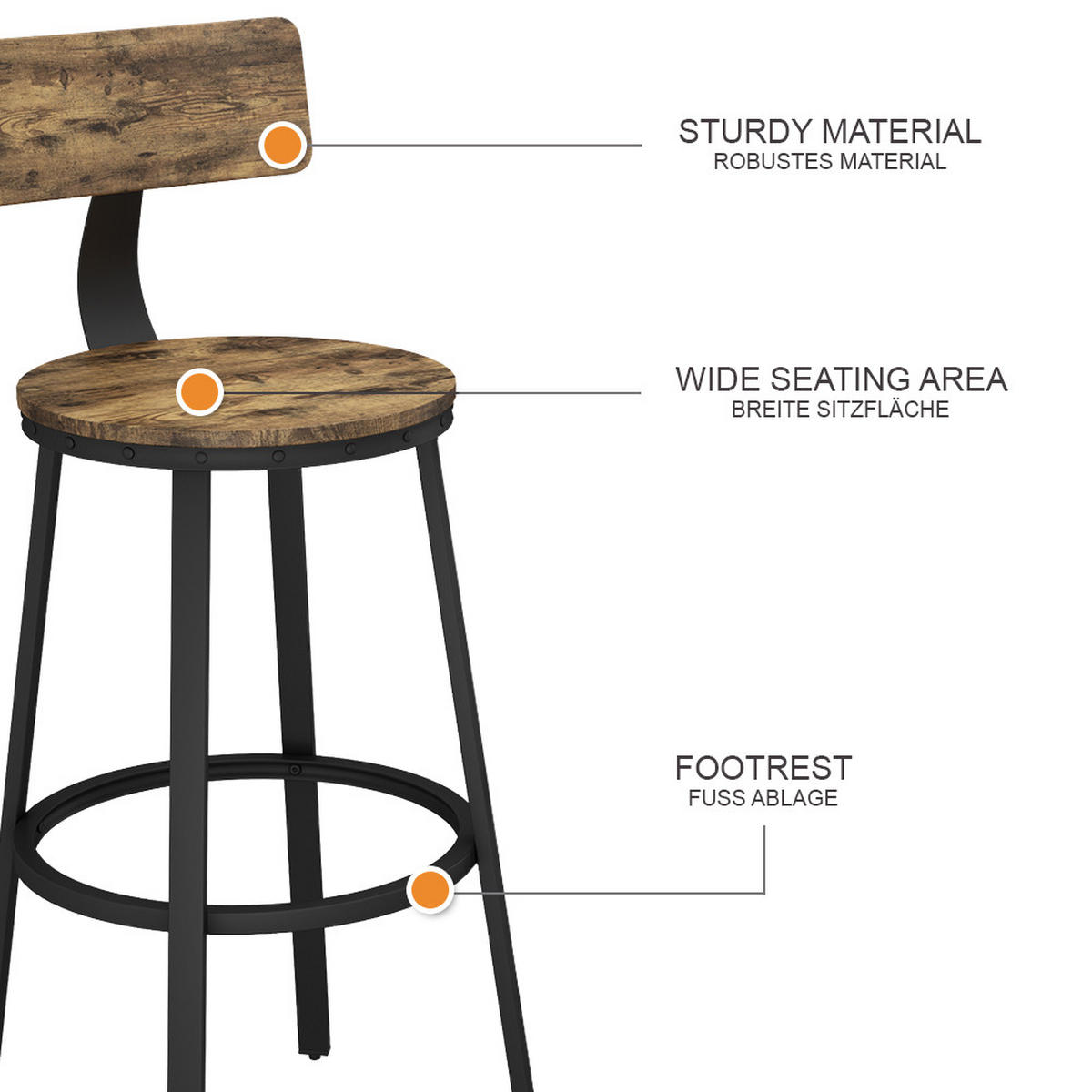 BARHOCKER Caracas Eiche rustikal 34 x 102 cm 2er Set - Wildeiche/Schwarz, Holzwerkstoff (34/102/55cm) - Vicco