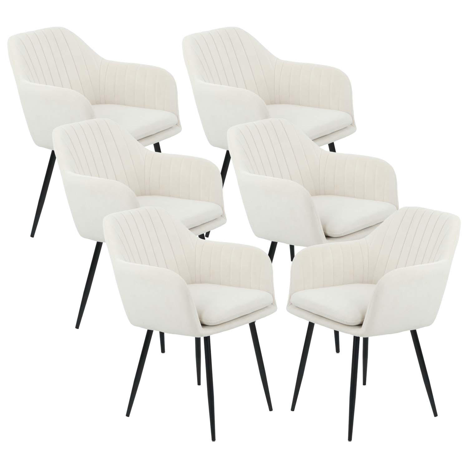 SESSELSTUHL-SET, 6 Stück - Lia - Samtvelour Creme - Creme/Schwarz, Textil/Metall (56/80/62cm) - Möbel Stellbrink