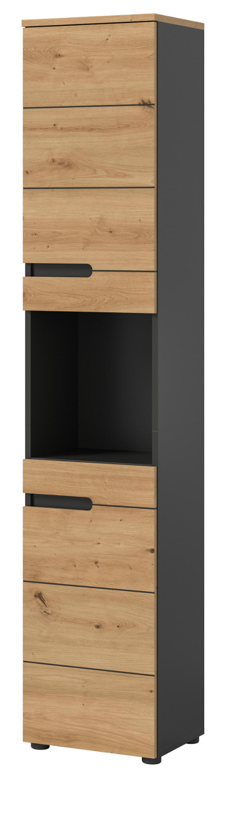 HOCHSCHRANK Eiche, grau 38 x 193 cm, Badschrank mit Soft-Close - Eiche Artisan/Grau, Holzwerkstoff/Kunststoff (38/193/34cm) - Inn.Furn