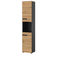 HOCHSCHRANK Eiche, grau 38 x 193 cm, Badschrank mit Soft-Close - Eiche Artisan/Grau, Holzwerkstoff/Kunststoff (38/193/34cm) - Inn.Furn