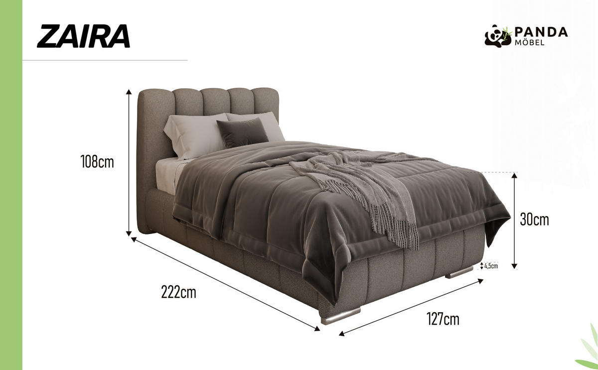 POLSTERBETT Zaira 100x200cm – Elegantes Polsterbett für modernen Wohnstil , ZONIERTE TASCHENFEDERN KOKOS (21cm), hellgrau - Hellgrau, Holz (100/200cm) - Panda Möbel