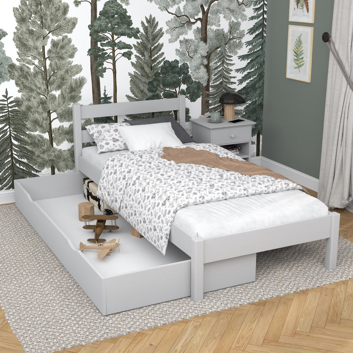 BETT mit Schublade N01 Grau 80/190 - Grau, Naturmaterialien/Holz (80/190cm) - N-Wood