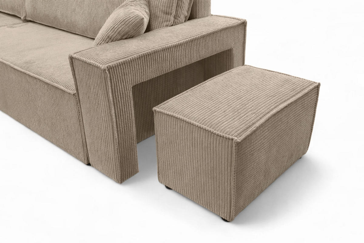 ECKSOFA Mit Schlaffunktion Und Pouf, Cordstoff Poso, Dunkelbeige, Links, Best L Mit Pouf - Beige, Holz (244/145cm) - Kaiser Möbel