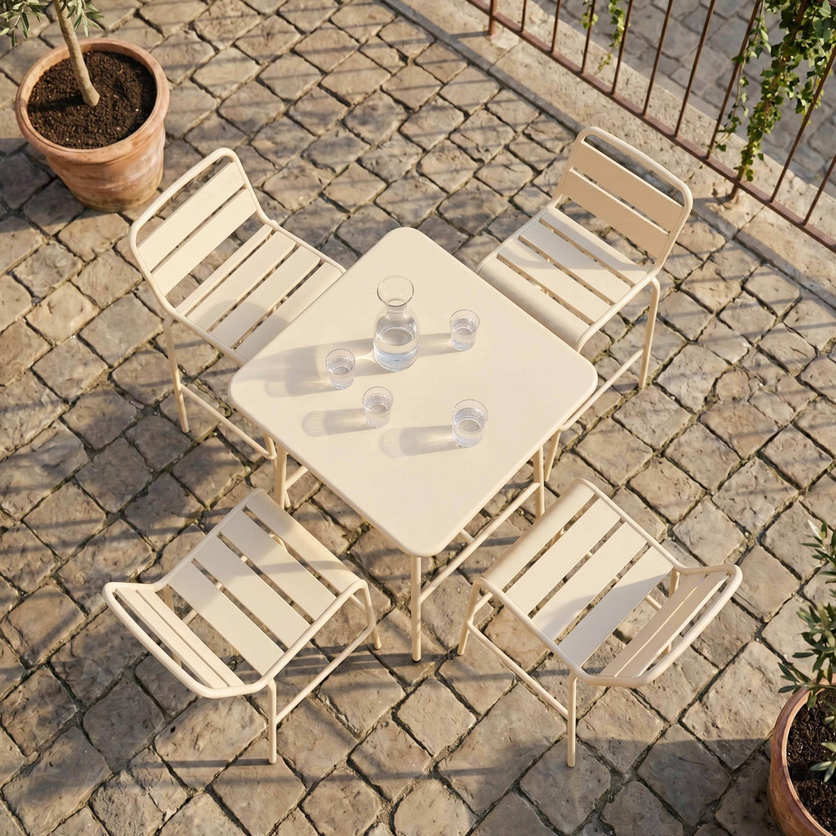 GARTENSET 5-tlg., Elfenbeinfarbe - Beige, Metall - Oviala