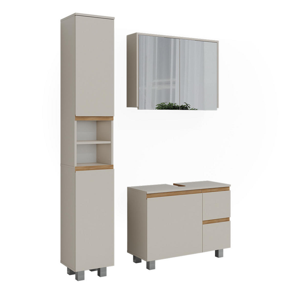 BADMÖBEL-SET J-Shape Cashmere/Artisan 3 Teile - Kaschmir/Hellgrau, Holzwerkstoff (80/60.8/33cm) - Vicco