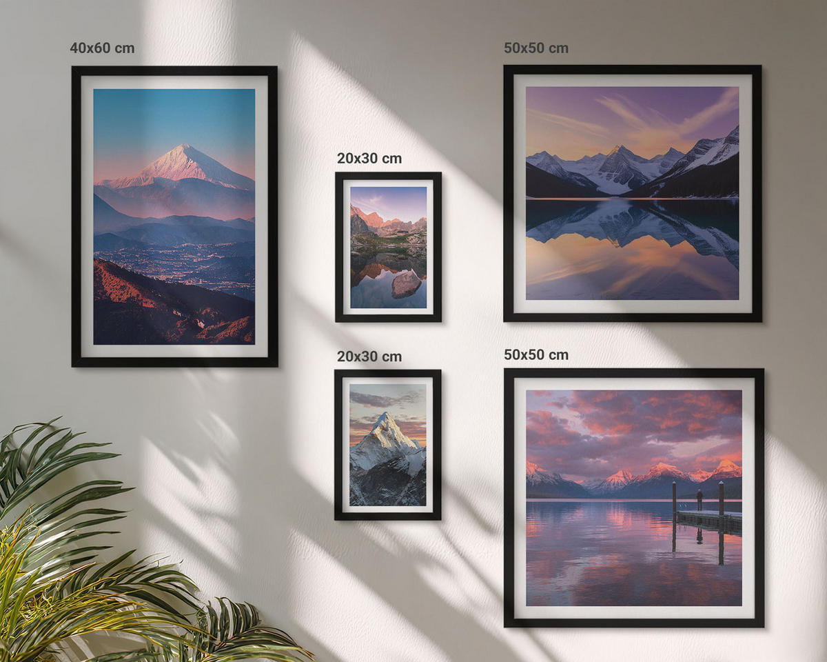 BILDER SET 5er Set - 50x50 cm & 20x30 cm & 40x60 cm Schwarzer Rahmen - Nachtstadt mit Neonlichtern - Schwarz, Kunststoff (40/60cm) - TULUP