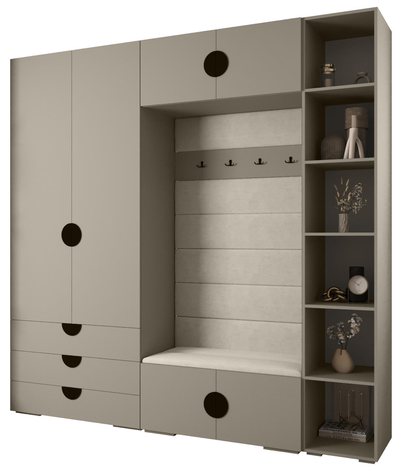 Abiks Möbel Garderoben-Set Kaschmir, Beige, Schwarz 240x236.7x47 cm