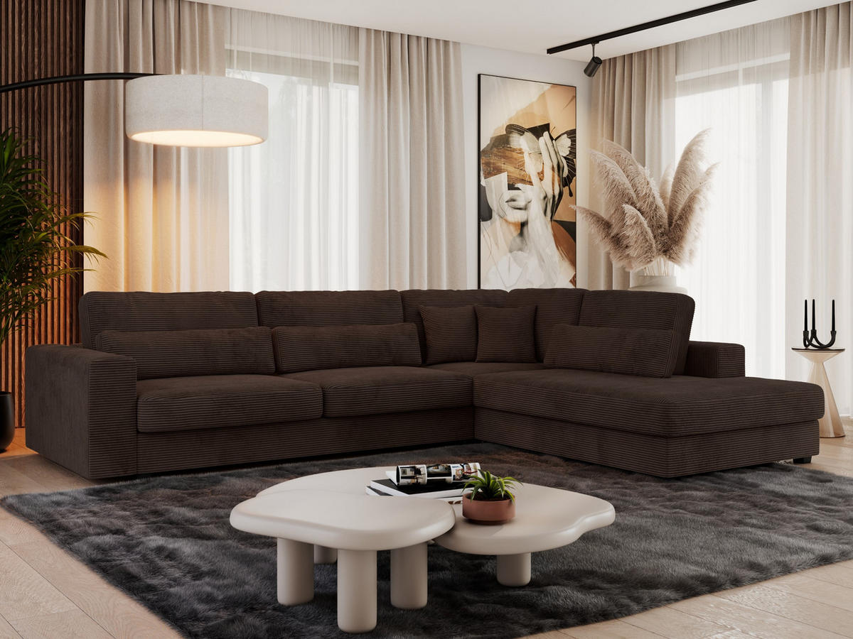 ECKSOFA Savona Braun Cord - rechts - Schwarz/Braun, Kunststoff/Textil (249/316cm) - MKS