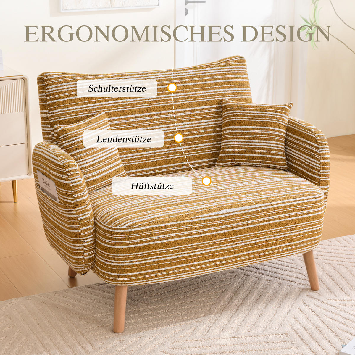 2-SITZER SOFA boucle senfgelb kompakt 121cm - Gelb, Textil (121/87/81.5cm) - Urban Meuble