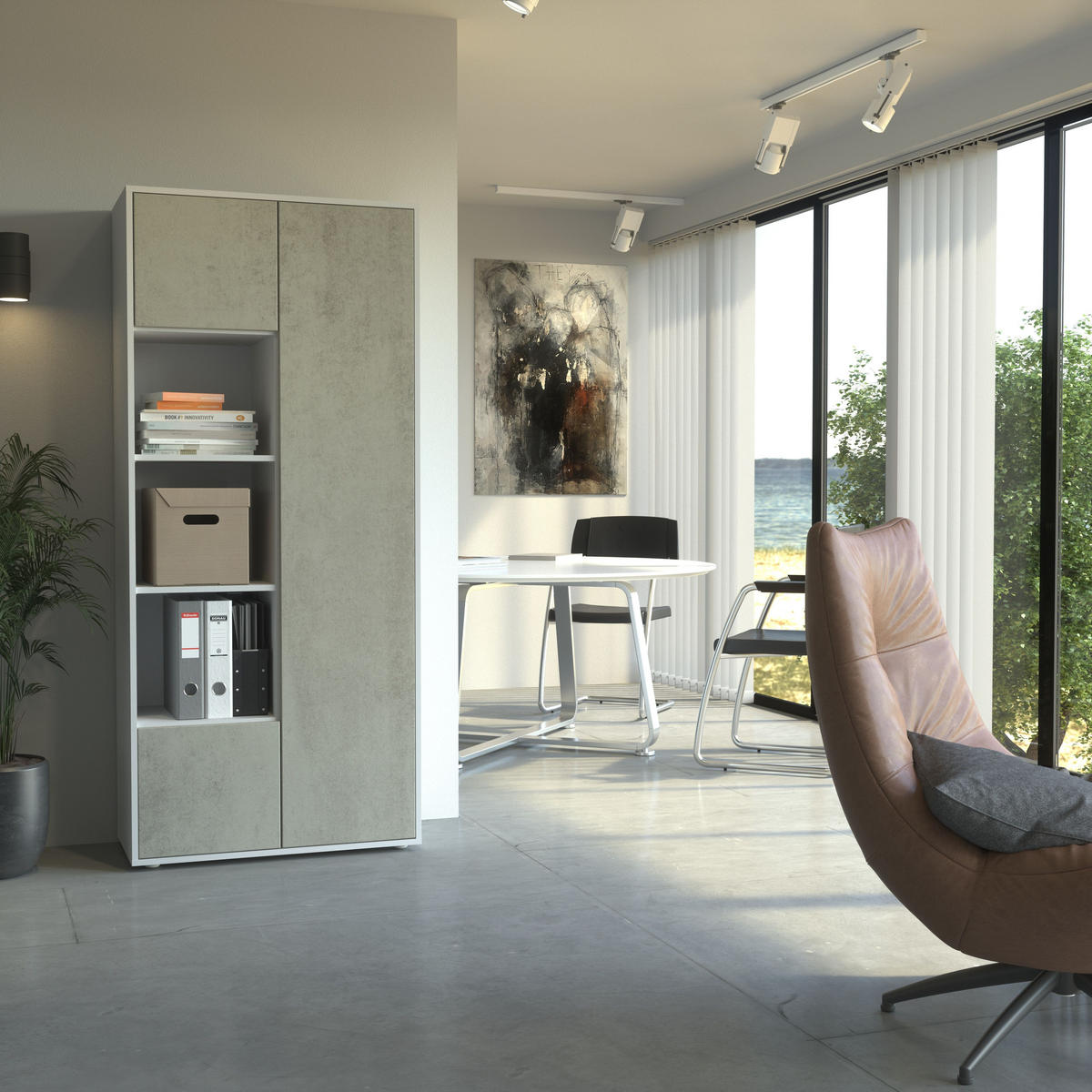 AKTENSCHRANK Amira T30 Beton Oxid 180/80/40 cm - Hellgrau, Holzwerkstoff (80/180/40cm) - SIMPLYFURN