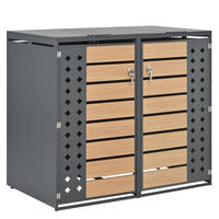 MÜLLTONNENBOX aus Stahl in Grau Holzoptik mit hydraulischem Klappdeckel - Grau, Metall (132/118.5/80cm) - Modfu