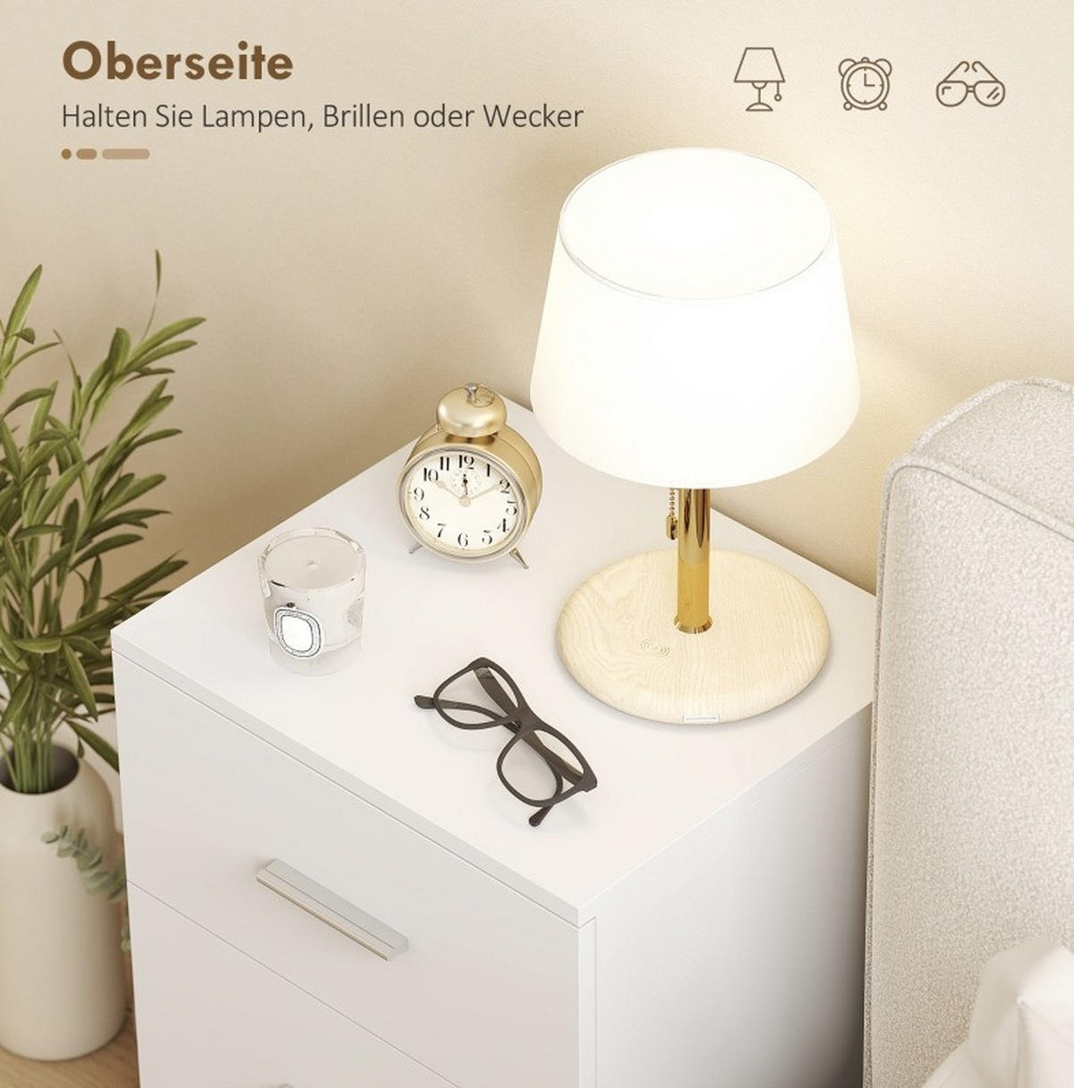 NACHTTISCH 40/35/60 cm weiß aus Holz mit 3 Schubladen - Weiß, Holz (35/60/40cm) - OKWISH