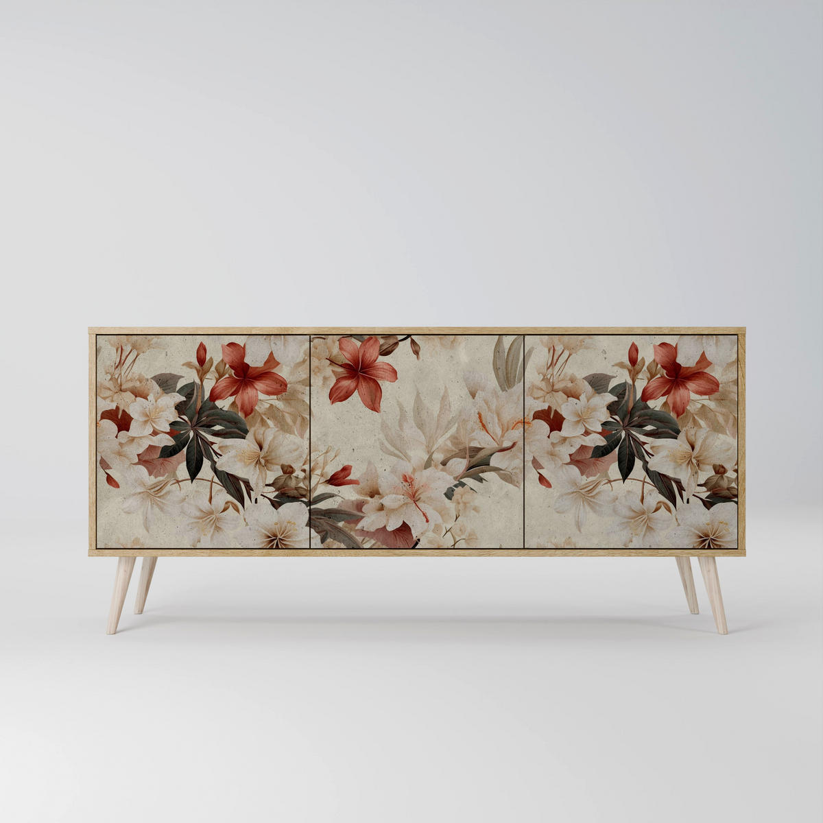 SIDEBOARD PETAL HARMONY, Eicheneffekt, 164,5x42x77,5 cm, 3 Türen - Eichefarben/Buchefarben, Holzwerkstoff/Buchenholz (164.5/77.5/42cm) - SpaceRebels