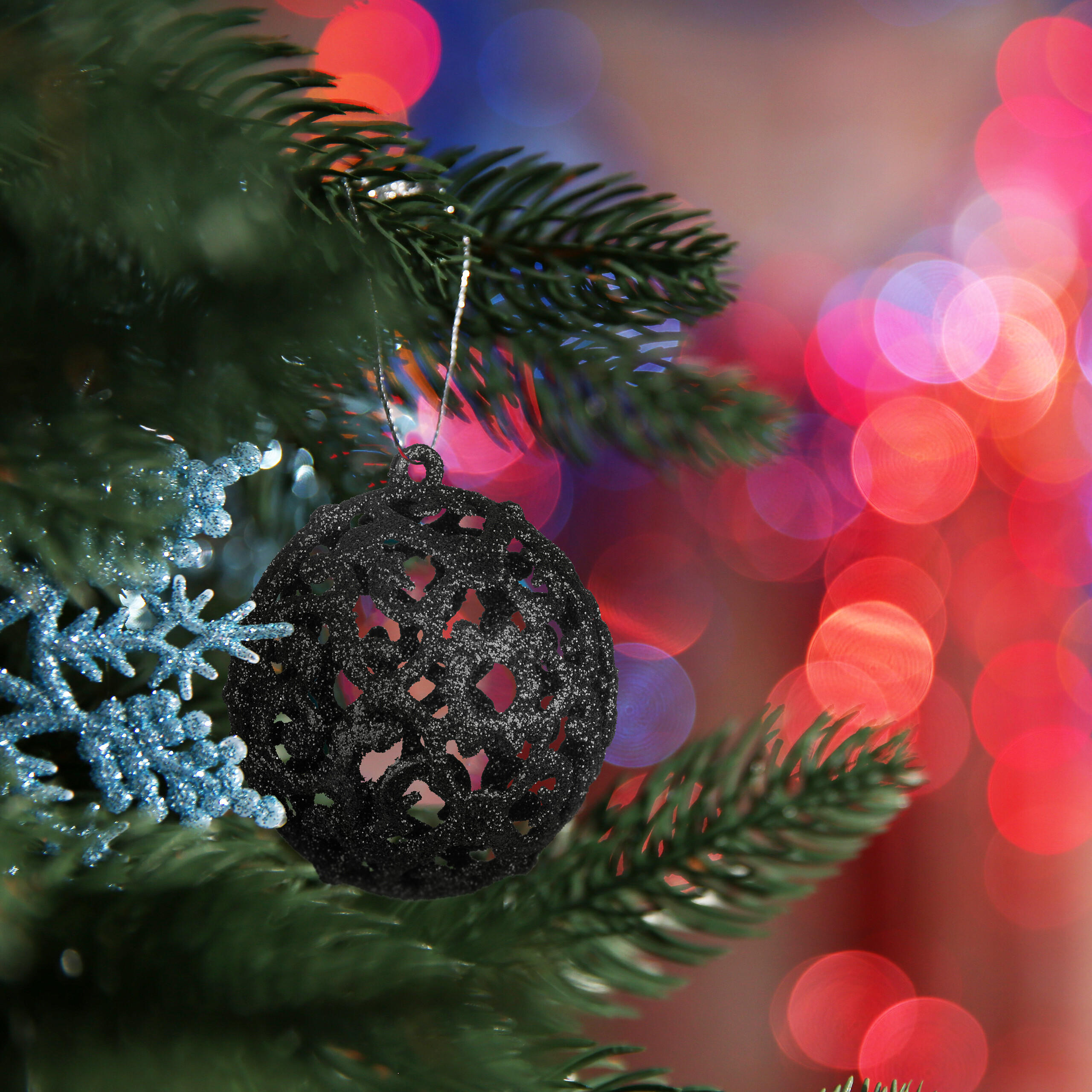 WEIHNACHTSKUGELN-SET 150-tlg. - Schwarz, Kunststoff (6/7/6cm) - Relaxdays