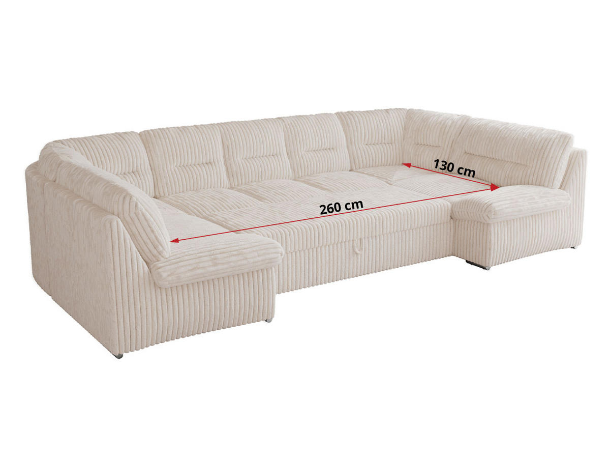 WOHNLANDSCHAFT COMODO U Beige Cord - Beige/Silberfarben, Textil/Metall (340/93/206cm) - MKS