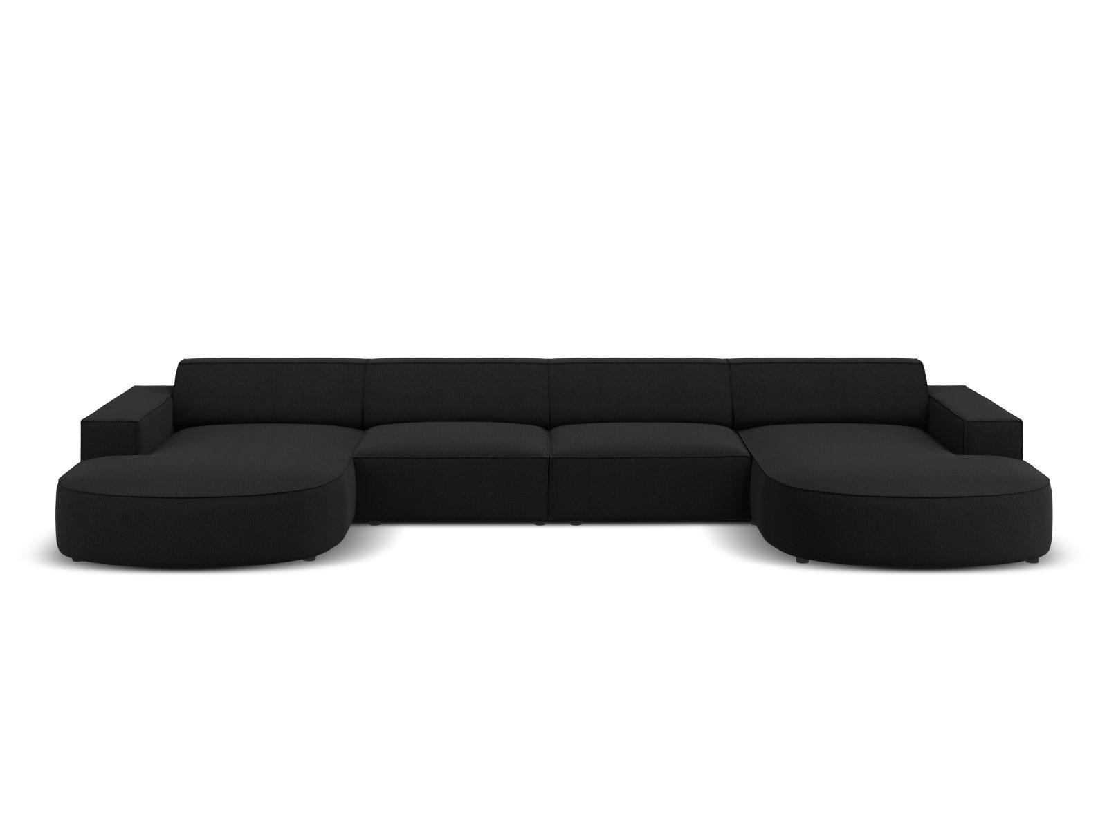 PANORAMASOFA Jodie aus strukturiertem Stoff schwarz 6 Sitzplätze - Schwarz, Textil (166/70/364cm) - Micadoni