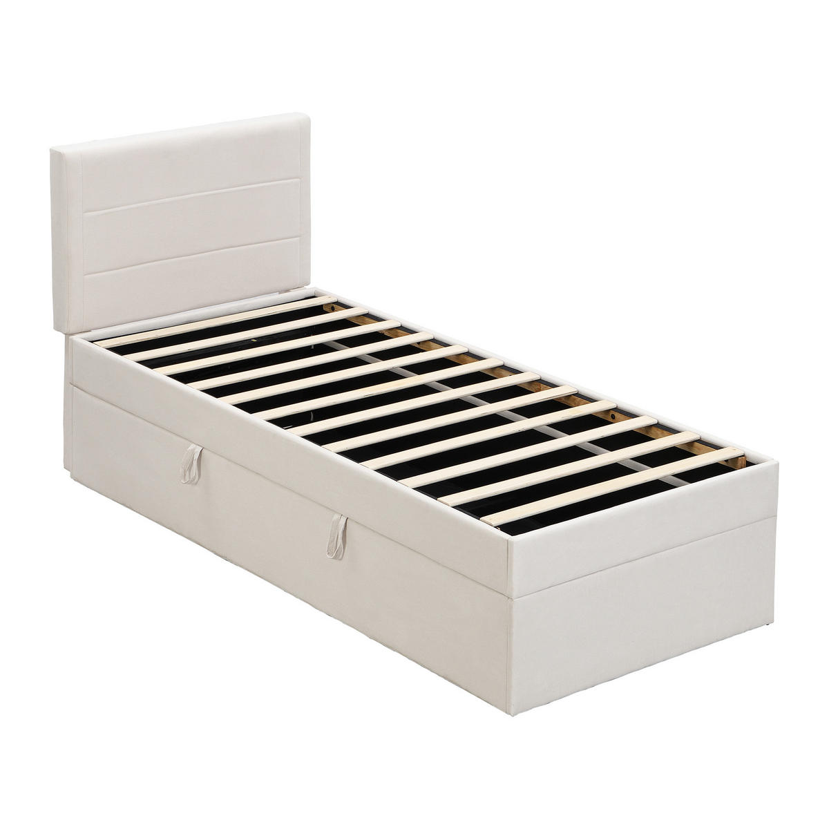 POLSTERBETT 90/200 cm Beige mit Stauraum und Lattenrost aus MDF - Beige, Holzwerkstoff (90/200cm) - OKWISH