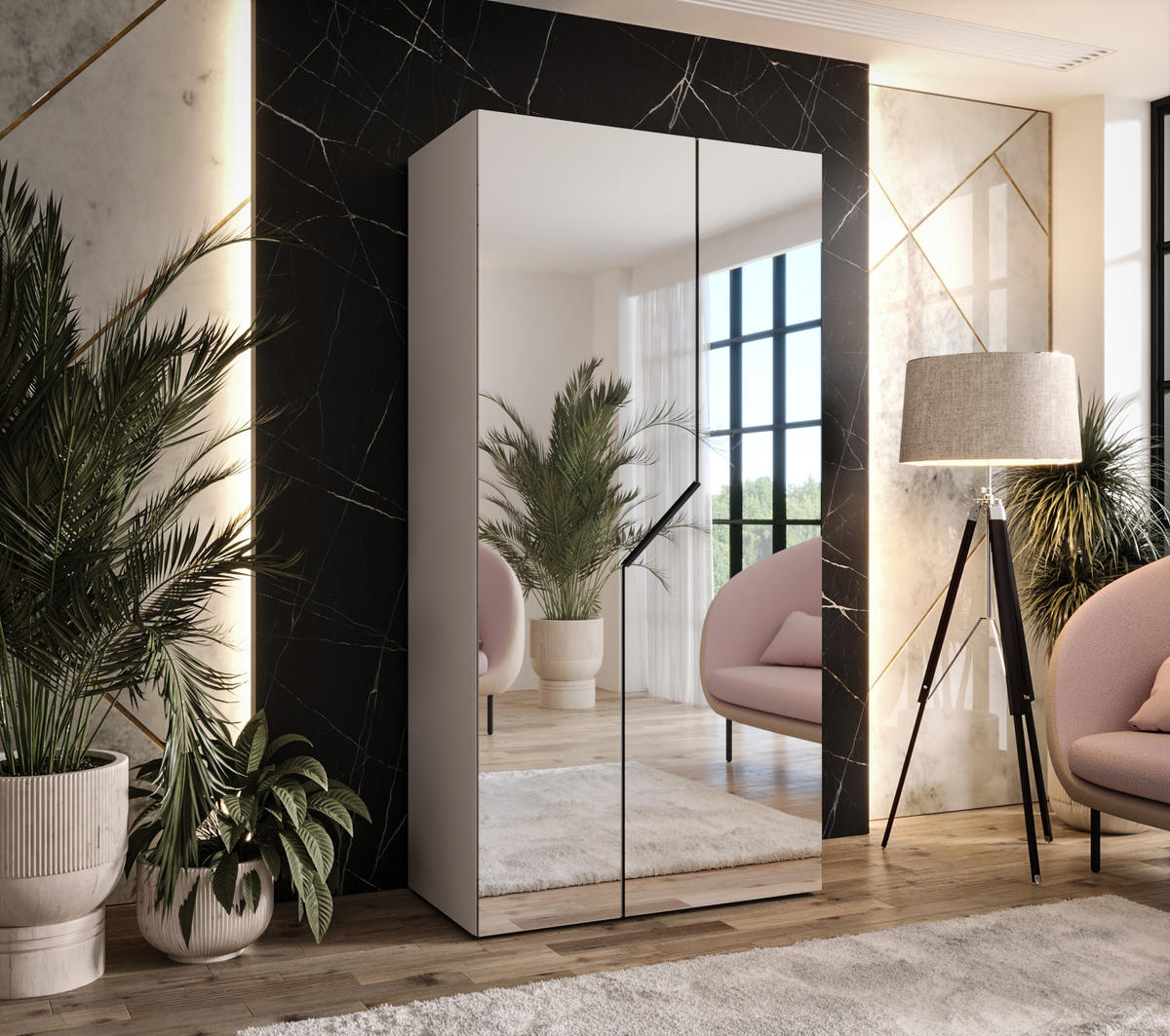 DREHTÜRENSCHRANK 202/100/52 2-türig - Beige/Schwarz, Holz/Metall (100/202/52cm) - Abiks Möbel