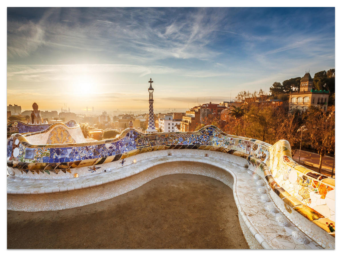 FOTOTAPETE für Wohnzimmer Sonnenaufgang Barcelona Denkmäler 400x280 - Gelb/Beige, Papier (400/280cm) - Muralo