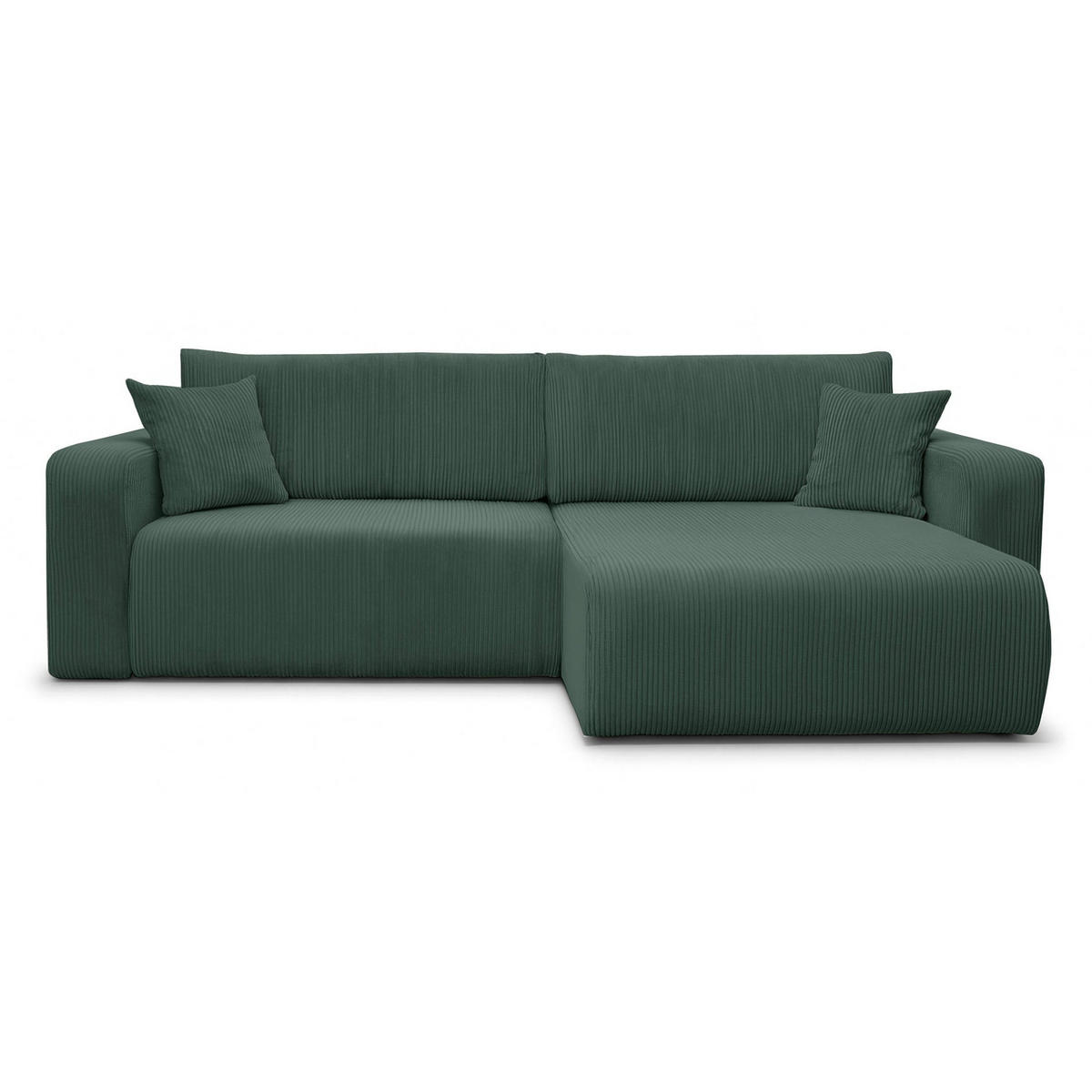 ECKSOFA mit Schlaffunktion Nellio L-Form universal mit Bettkasten Dunkelgrün Cord - Dunkelgrün/Schwarz, Kunststoff/Textil (245/145cm) - Homebook
