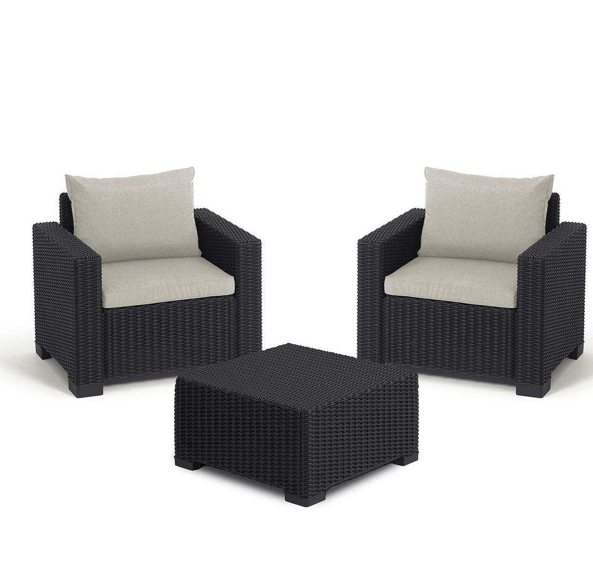 GARTENSOFA California 3-teilig Sessel mit Tisch inkl. Kissen - Anthrazit, Kunststoff - Allibert