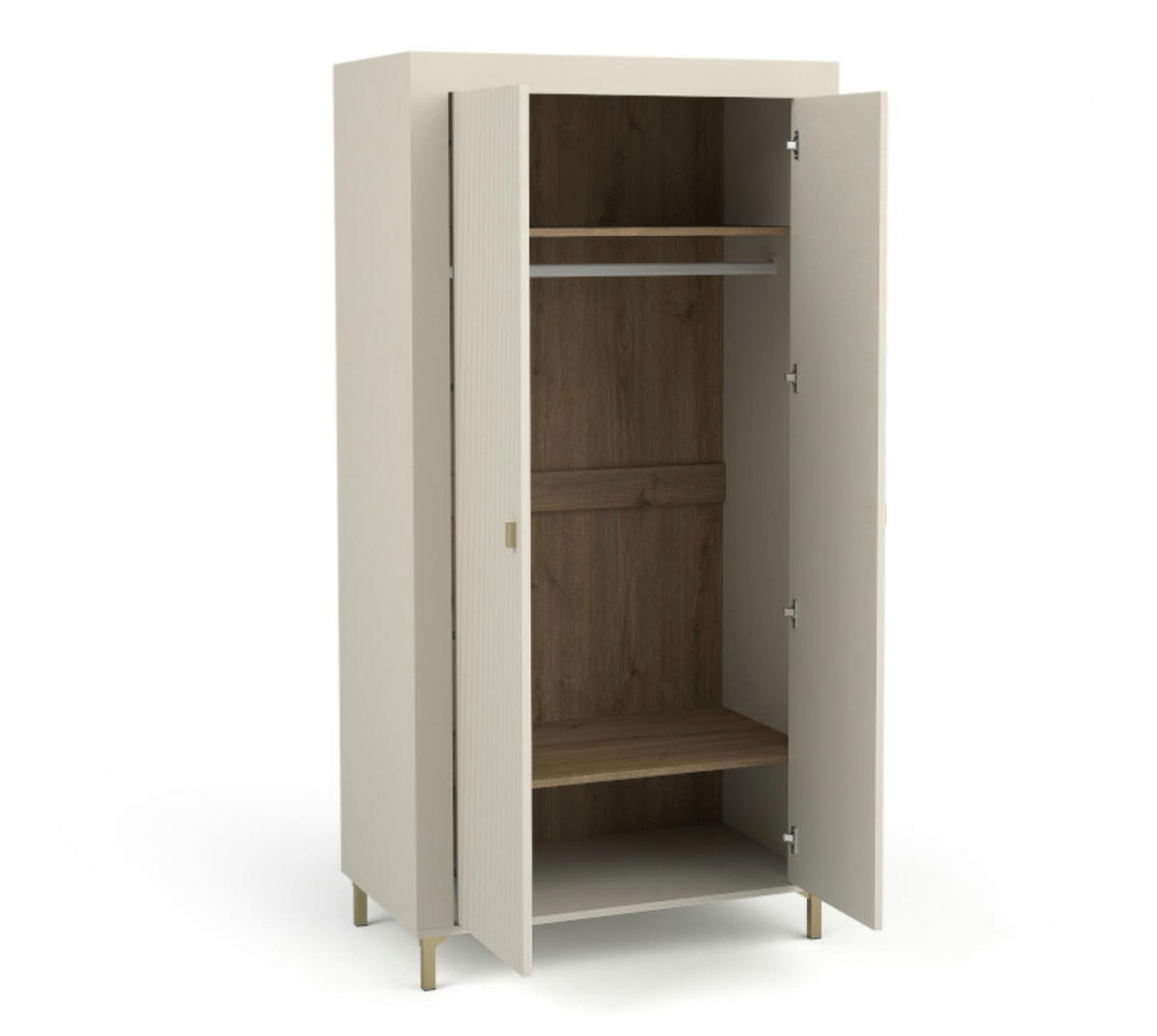 KLEIDERSCHRANK Mossa Kaschmir, Zweitüriger Kippschrank - Beige/Goldfarben, Holzwerkstoff (97/194/60cm) - Bettso