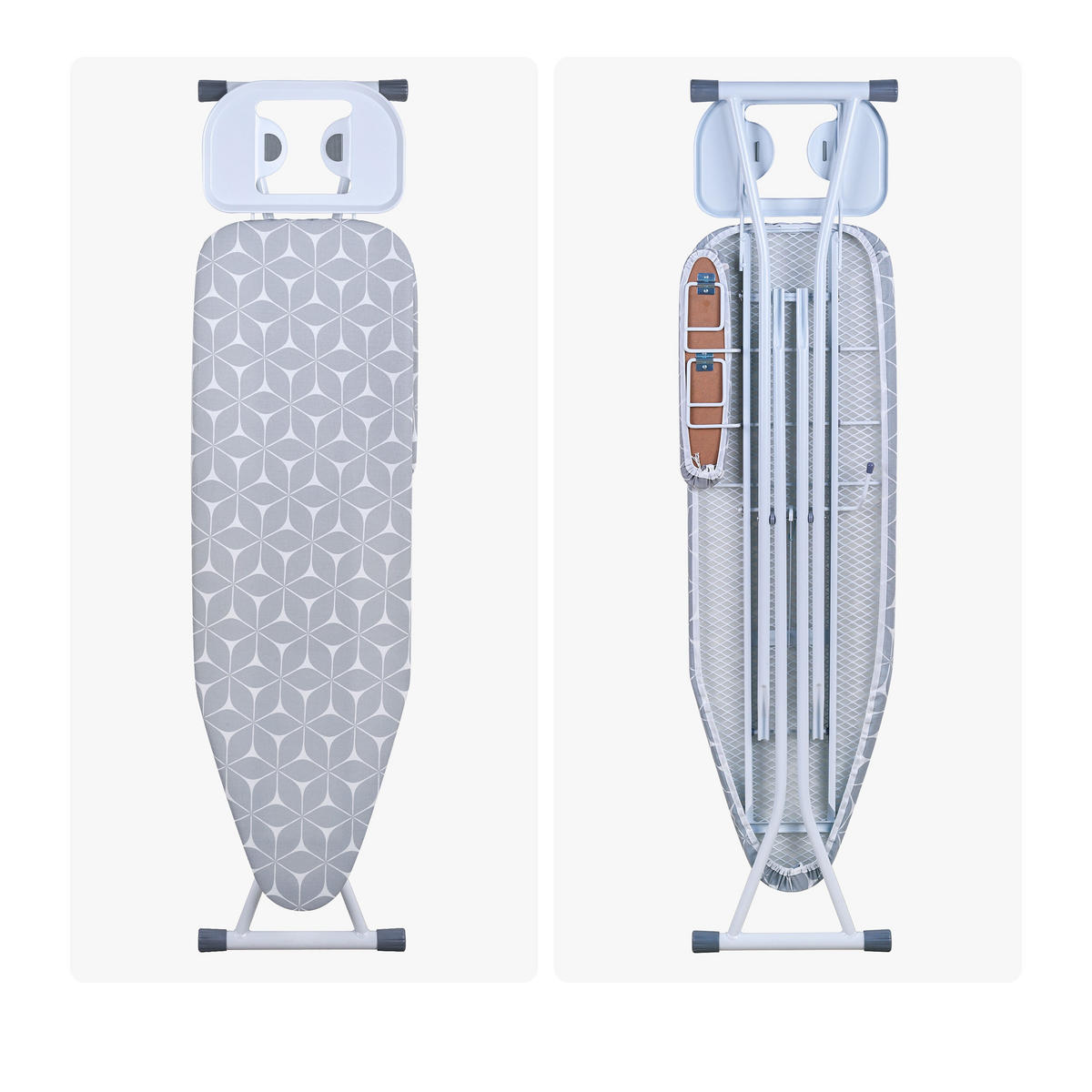 DOSKA na žehlenie Biela Sivá s rukávnikom výškovo nastaviteľná - viacfarebná, kov/textil (131/33cm) - Relaxdays