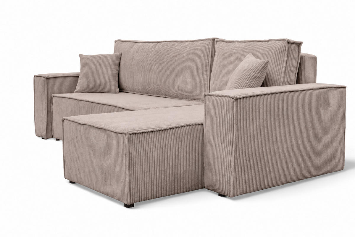 ECKSOFA Karl L mit Bettkaste und Schlaffunktion, Taupe - Taupe, Textil (244/145cm) - KS Home Concept
