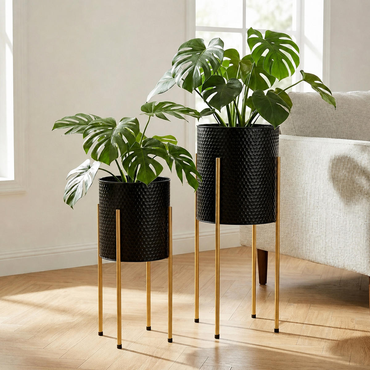 BLUMENSTÄNDER Schwarz-Gold 2er-Set Metall H 52 cm - Multicolor, Metall (22/52/22cm) - Relaxdays