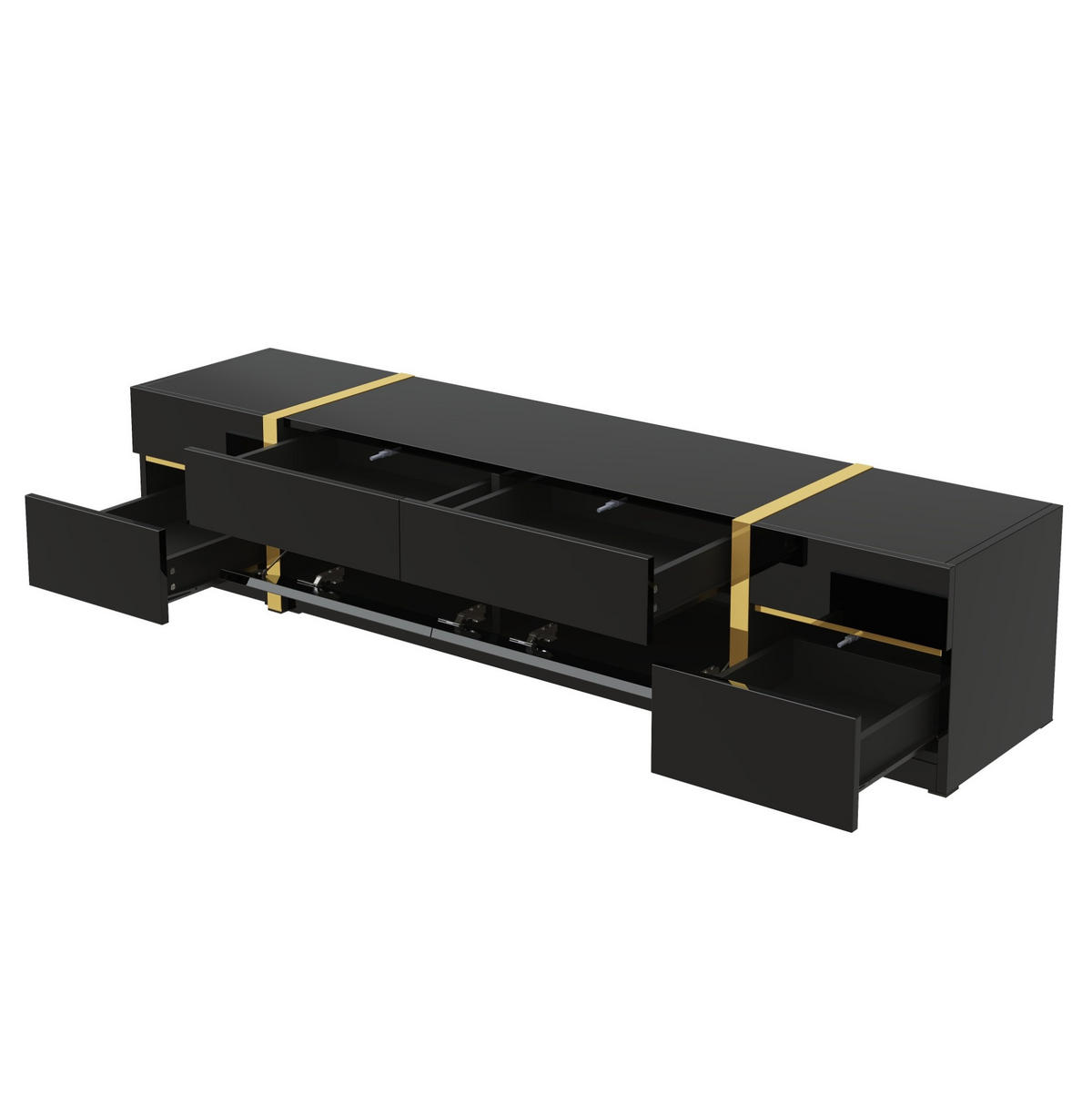 TV-SCHRANK 180/40/38 cm schwarz aus MDF mit 4 Schubladen - Schwarz, Holzwerkstoff (180/38/40cm) - OKWISH