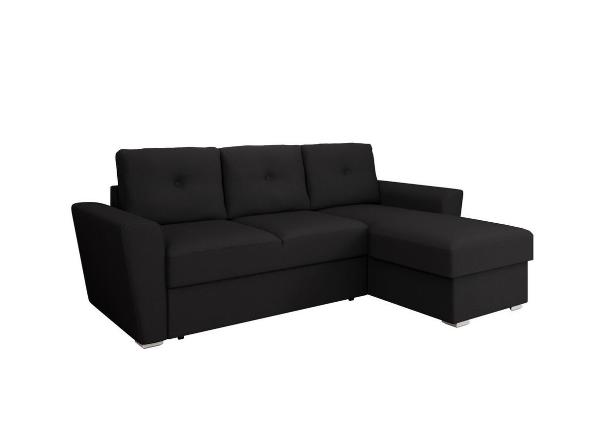 ECKSOFA Bellano Ecksofa L-Form - links oder rechts montierbar, schwarz - Schwarz, Holz (243/156cm) - Panda Möbel