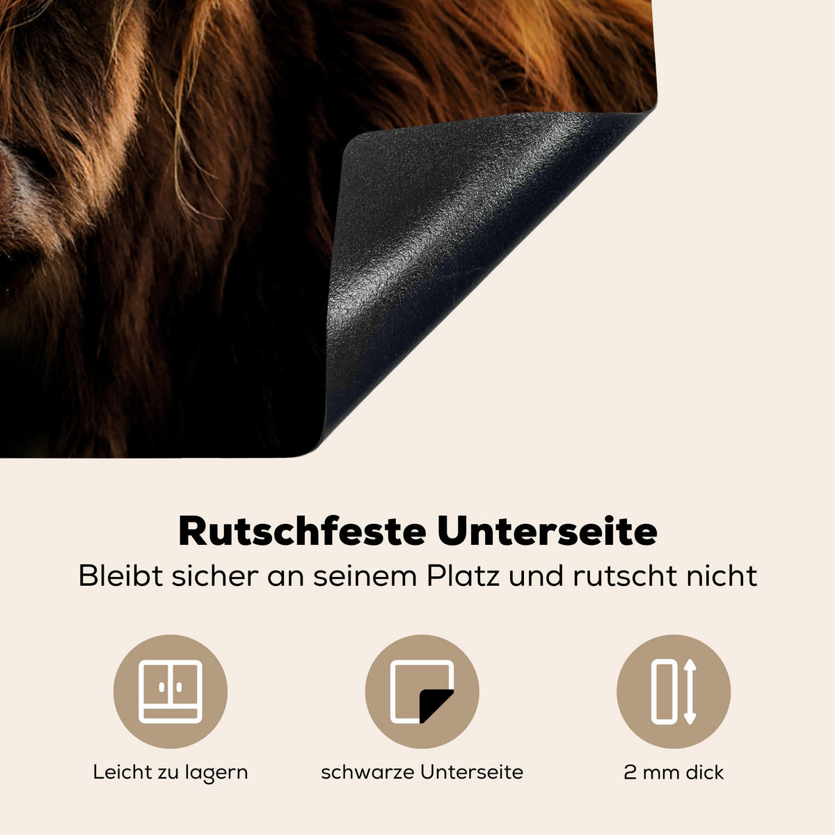 HERDABDECKPLATTE Schottischer Highlander - Hörner - Schwarz - Tiere - Natur - Wild - Kuh 65x52 cm - Cognac, Kunststoff (65/52/0.2cm) - MuchoWow