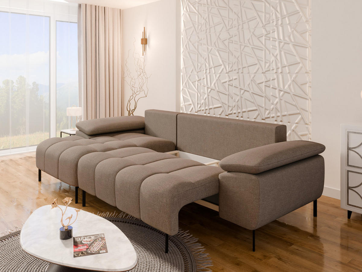 ECKSCHLAFSOFA 4-Sitzer DOLUS – Modernes Ecksofa mit Schlaffunktion Links montierbar , Braun - Braun, Holz (141/277cm) - Panda Möbel