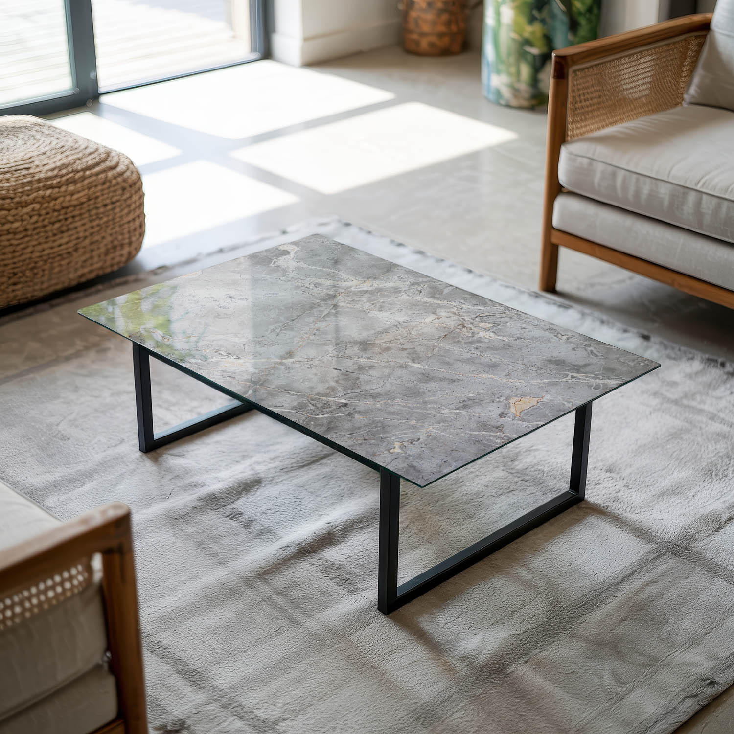 TISCHPLATTE 80x60 cm Naturmarmor Optik - Silberfarben/Schwarz, Glas (80/60/0.4cm) - TULUP