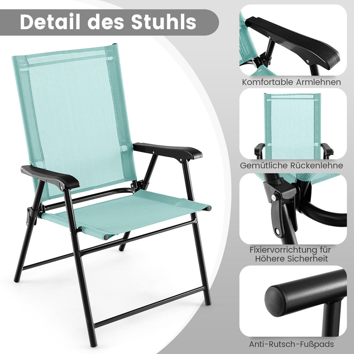 TERRASSENSTUHL Minzgrün (4-teilig) - Mintgrün, Metall (60/93/65cm) - COSTWAY
