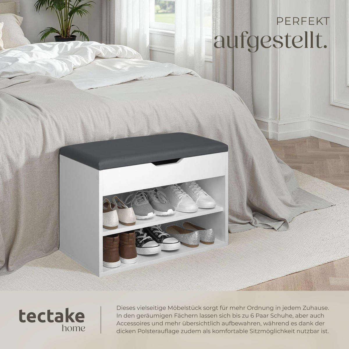 SCHUHBANK Jasmina,60 x 30 x 43,5 cm,weiß - Weiß, Holz (30/43.5/60cm) - tectake
