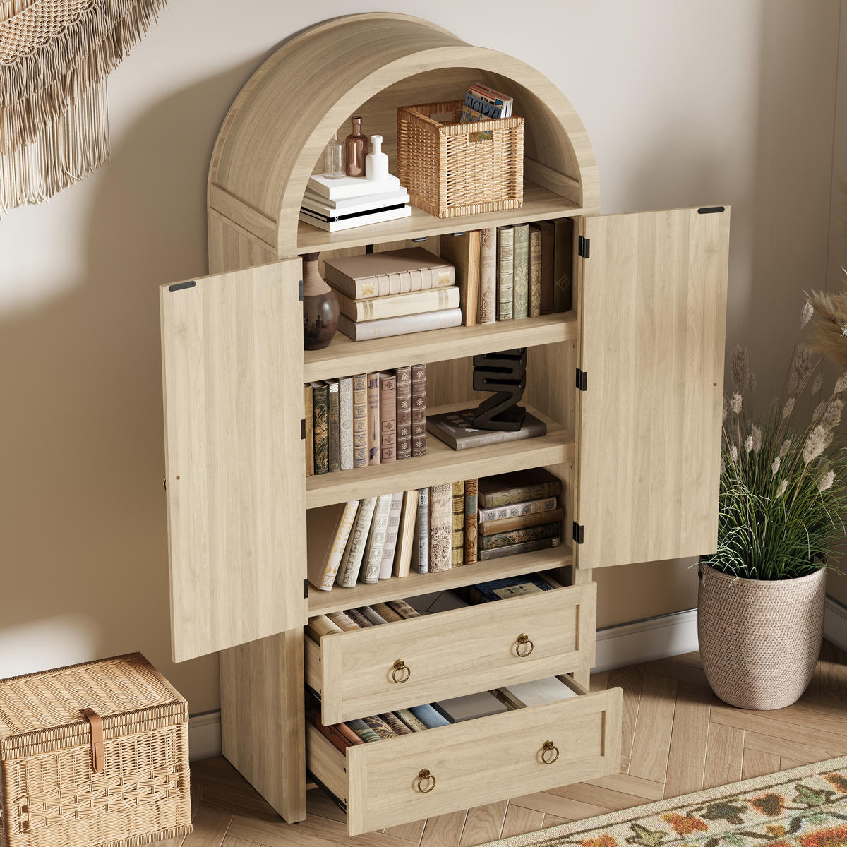 BÜCHERREGAL in Eichenfarben Aufbewahrungsschrank mit Doppelschubladen für Wohn- und Schlafzimmer, B80/T40/H180 cm - Eichefarben, Holzwerkstoff/Metall (80/180/40cm) - STILVORA