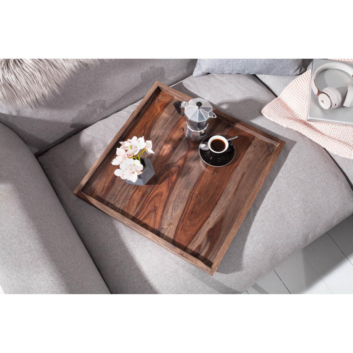 TABLETT MAKASSAR Sheesham Smoke Finish 50 cm - Braun/Grau, Holz (3cm) - riess-ambiente