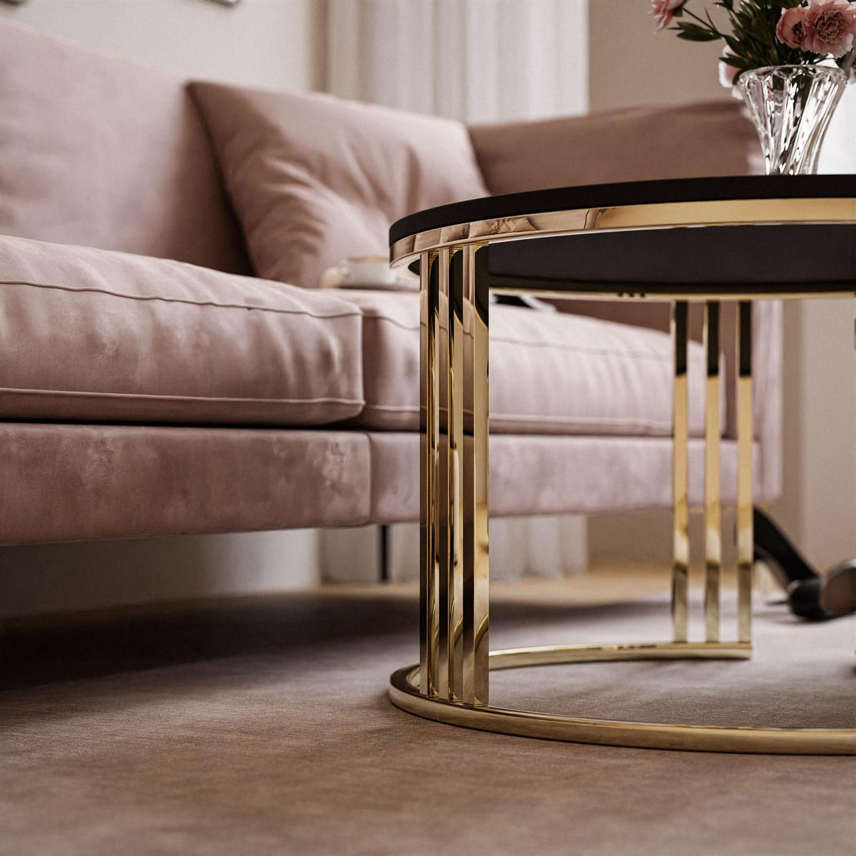 COUCHTISCH 2 in 1 LORI verchromt gold schwarz matt - Goldfarben, Holzwerkstoff (70/70/49cm) - Lookway