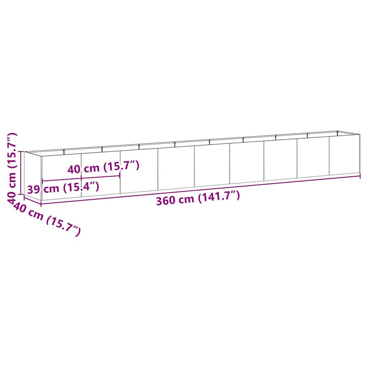PFLANZKÜBEL Rostig 360/40/40 Cm Wetterfester Stahl - Rostfarben, Metall (40/40/360cm) - vidaXL