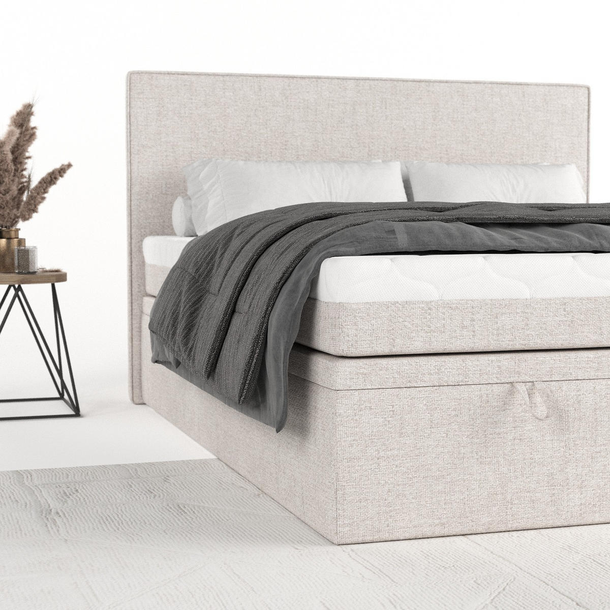 BOXBETT Zalla 180/200 cm Hellbeige im Neve Stoff - Sandfarben/Schwarz, Holz/Holzwerkstoff (180/200cm) - AltaBeds