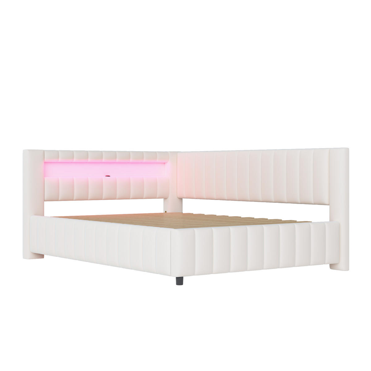 SCHLAFSOFA 140/200 cm in Beige Samt mit LED und USB - Beige, Holzwerkstoff/Textil (140/200cm) - WISHDOR