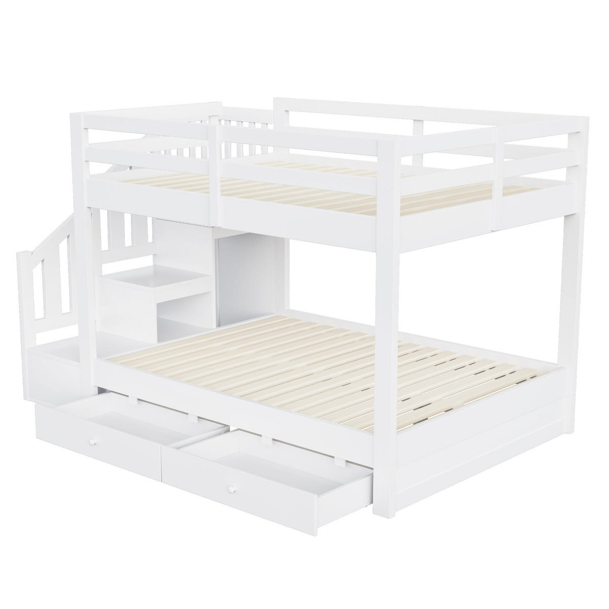 ETAGENBETT 140/200 cm mit Aufbewahrungsleiter und Schubladen, DE-41614, in Weiß - Weiß, Holzwerkstoff (90/200cm) - ComfortXL