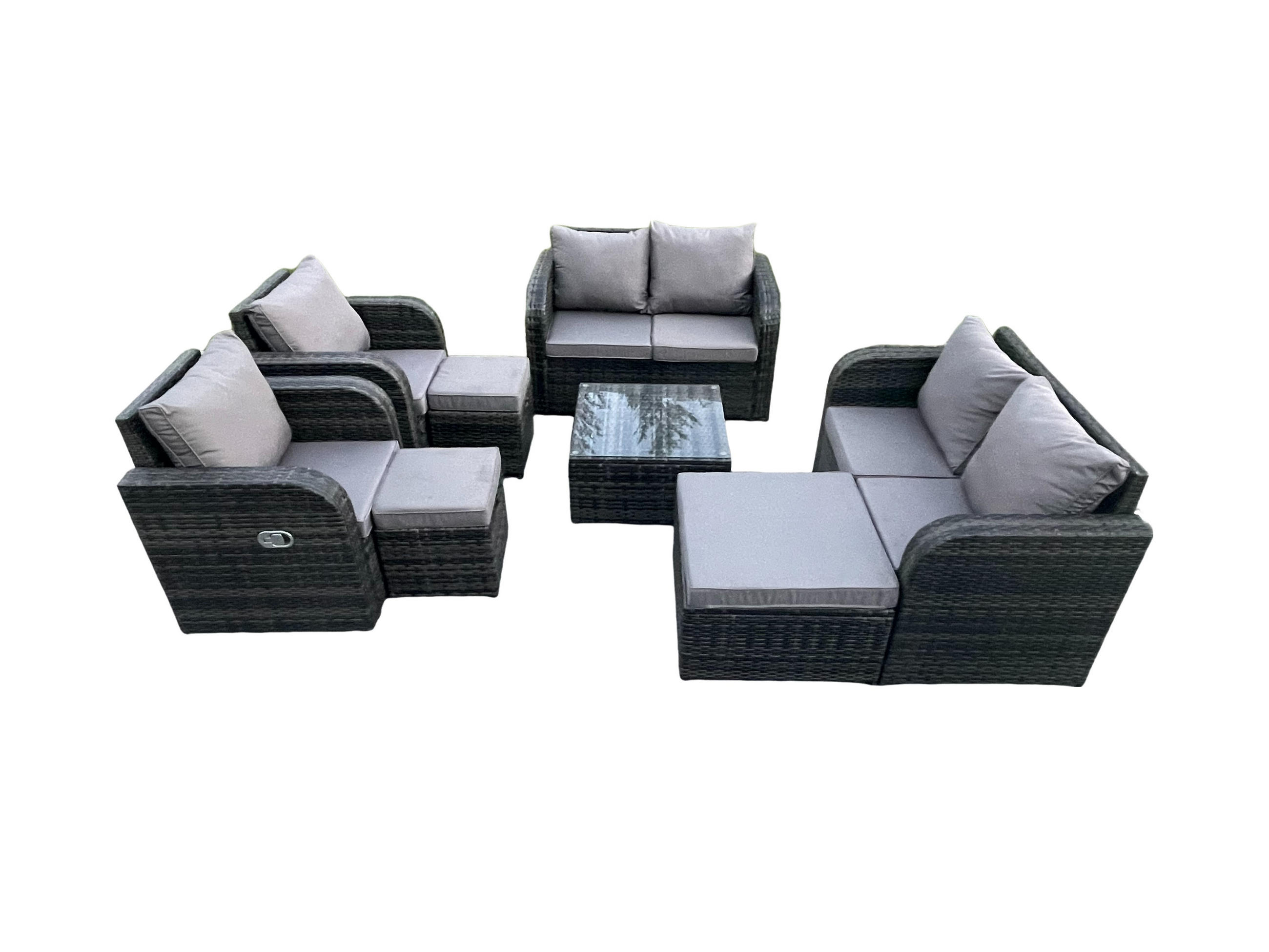 GARTENMÖBELGARNITUR Polyrattan Dunkelgrau 9-Sitzer - Dunkelgrau, Metall - Fimous